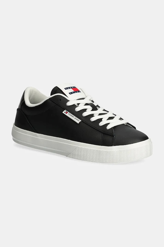 Kožené sneakers boty Tommy Jeans TJW CUPSOLE SNEAKER METALLIC plochá černá EN0EN02686