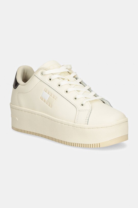 Шкіряні кросівки Tommy Jeans TJW FLATFORM SNEAKER METALLIC лицьова шкіра бежевий EN0EN02711