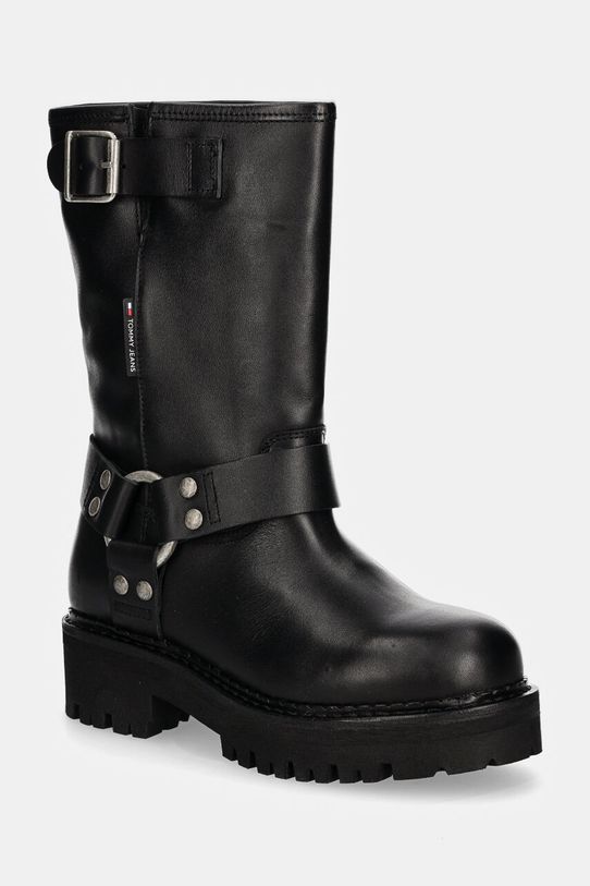 Tommy Jeans botki skórzane TJW URBAN BIKER BOOT LEATHER nieocieplane czarny EN0EN02728
