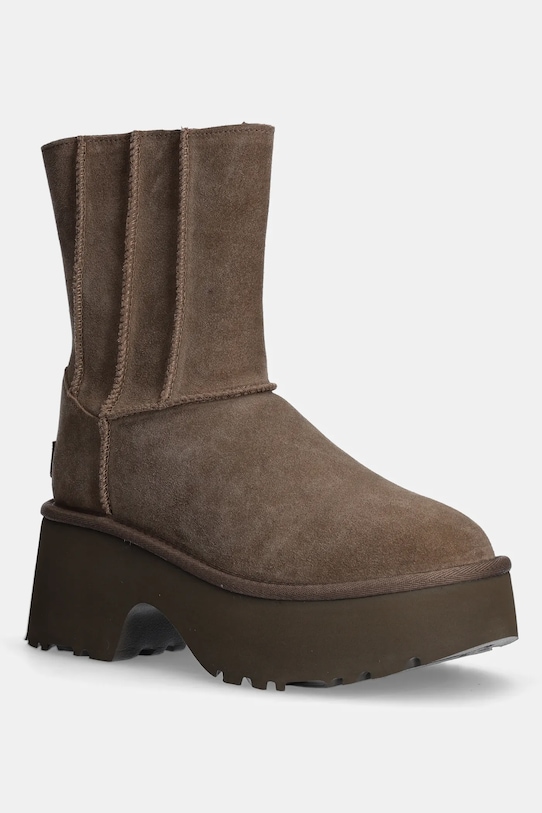 Gležnječe od brušene kože UGG Classic Twin Seam New Heights na patentni zatvarač smeđa 1158313.HCK