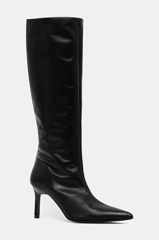 Шкіряні чоботи Calvin Klein HEEL KNEE BOOT 70 LTH без утеплення чорний HW0HW02162