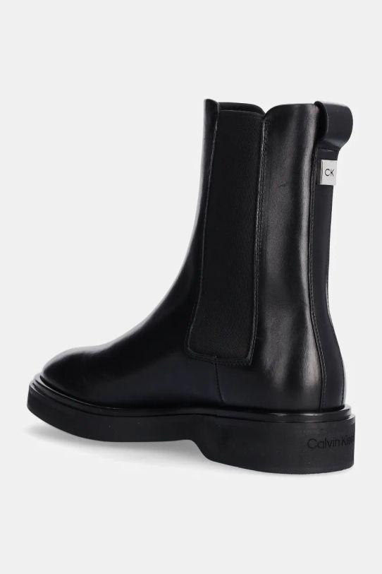 Obuwie Calvin Klein sztyblety skórzane FLAT CHELSEA BOOT LTH HW0HW02180 czarny