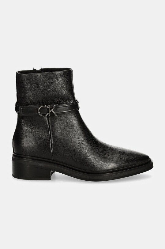 Calvin Klein cizme de piele HEEL ANKLE BOOT 30 W/HW LTH HW0HW02183 negru AW24