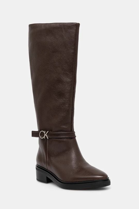 Usnjeni elegantni škornji Calvin Klein HEEL KNEE BOOT 30 W/HW LTH Neizolirana rjava HW0HW02184