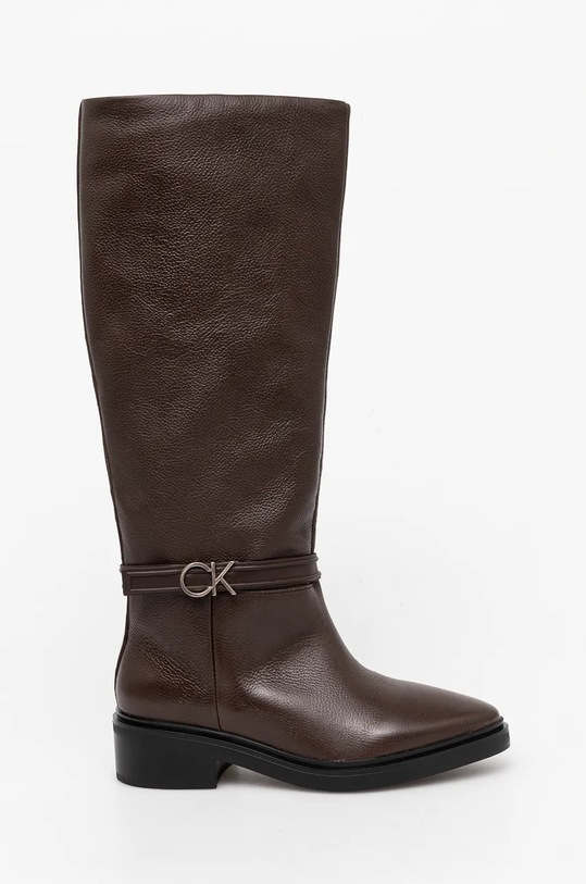 Usnjeni elegantni škornji Calvin Klein HEEL KNEE BOOT 30 W/HW LTH HW0HW02184 rjava AW24