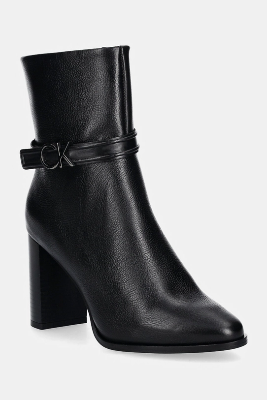 Gležnjače Calvin Klein HEEL ANKLE BOOT 85 W/HW LTH zrnata koža crna HW0HW02185