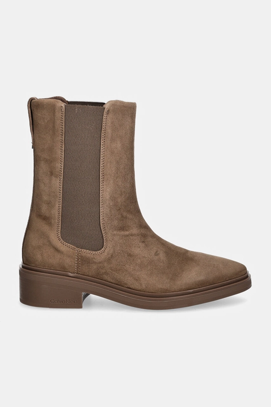 Semišové topánky chelsea Calvin Klein HEEL CHELSEA BOOT 30 SUE HW0HW02191 hnedá AW24