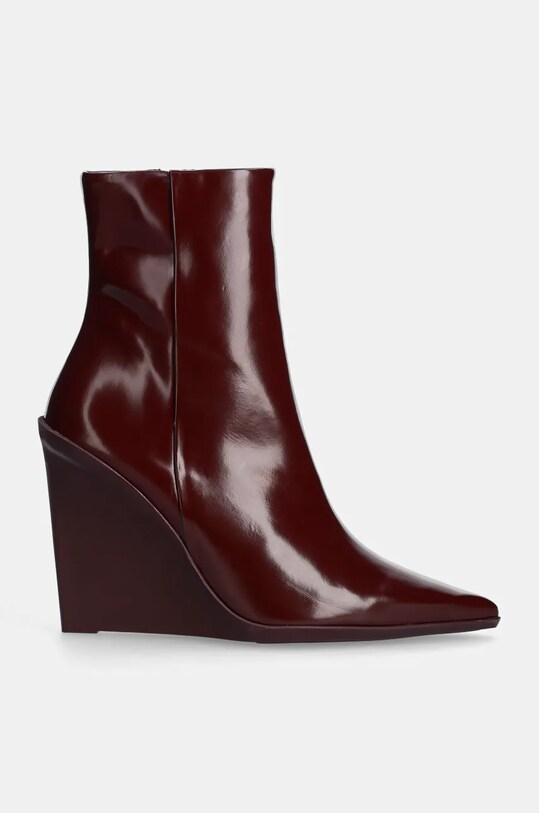 Calvin Klein botki skórzane WEDGE ANKLE BOOT 90 LTH HW0HW02256 bordowy AW24