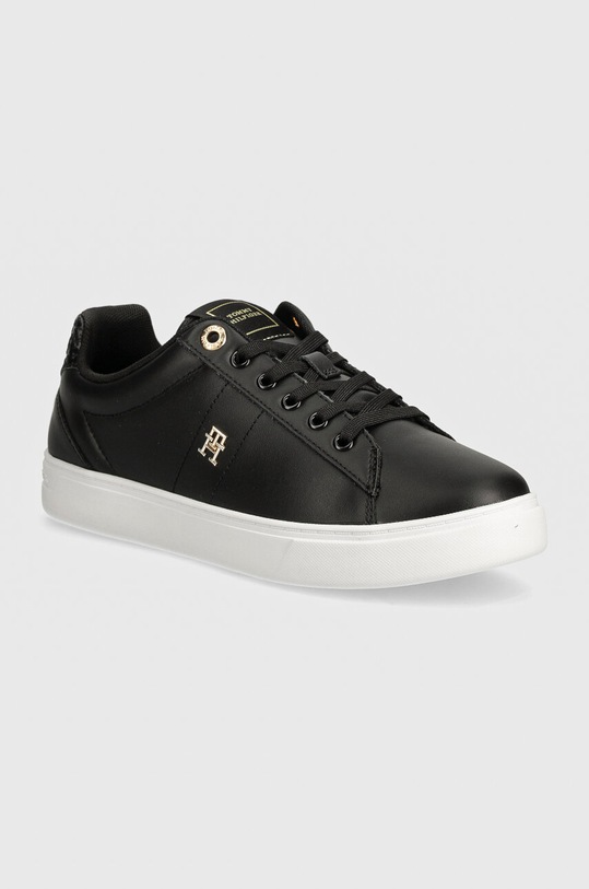 Δερμάτινα sneakers Tommy Hilfiger ELEVATED ESSENT SNEAKER MONOGRAM φλατ μαύρο FW0FW07999