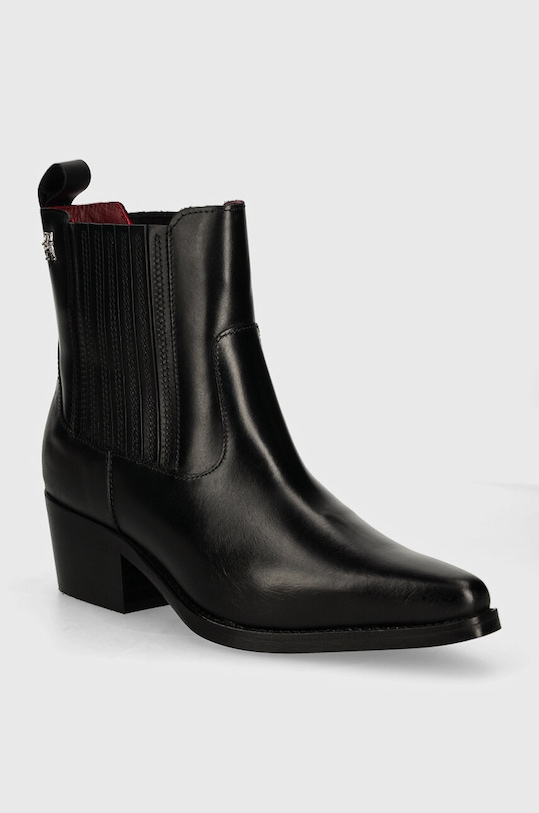 Tommy Hilfiger ghete chelsea de piele TH LEATHER COWBOY BOOT pana la 5 cm negru FW0FW08033