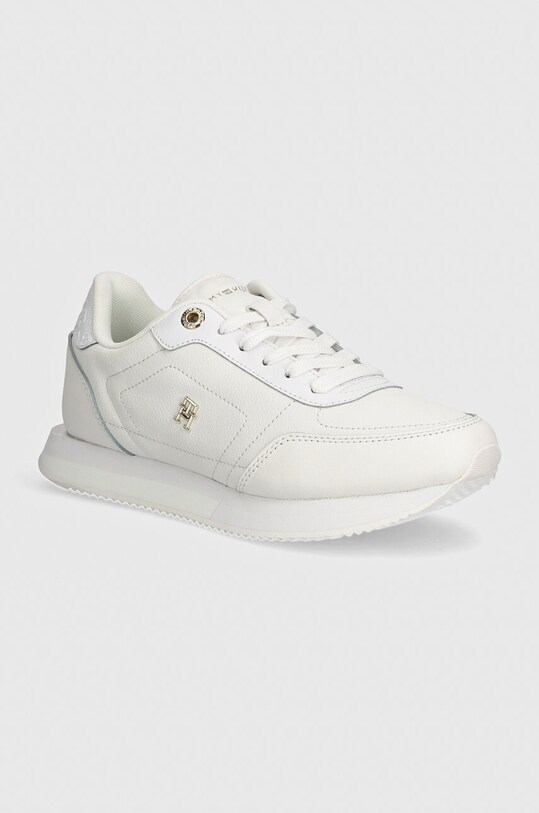 Kožené sneakers boty Tommy Hilfiger ELEVATED ESSENT RUNNER MONOGRAM plochá bílá FW0FW08285