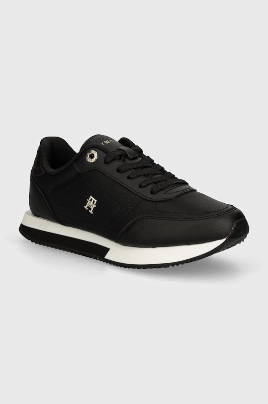 Δερμάτινα αθλητικά παπούτσια Tommy Hilfiger ELEVATED ESSENT RUNNER MONOGRAM φλατ μαύρο FW0FW08285