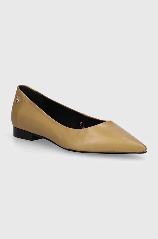 Kožené baleríny Tommy Hilfiger TH POINTY BALLERINA béžová FW0FW08291