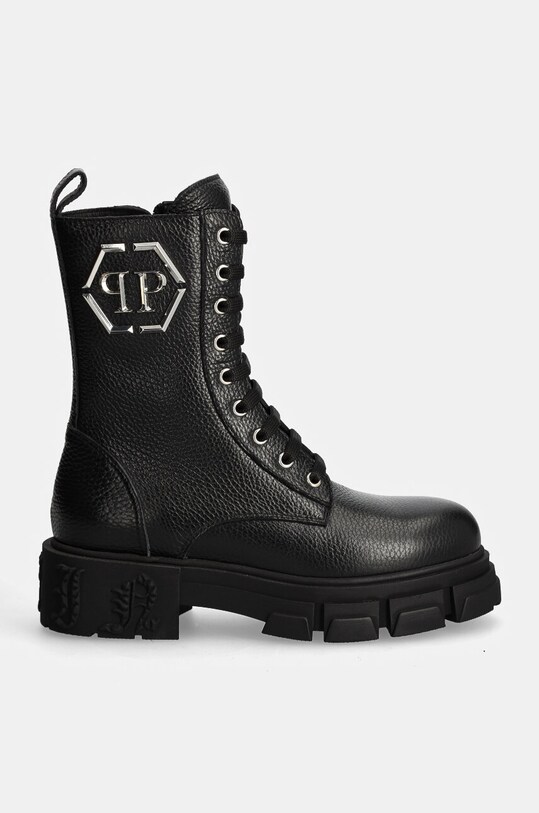 Philipp Plein bocanci de piele Embossed Army Boot WSE0811.PLE010N.02 negru AW24