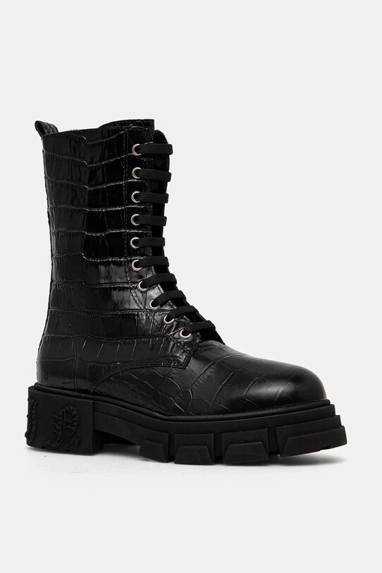 Philipp Plein cizme de piele Croco Gothic cu snur negru WSE0838.PLE010N.02