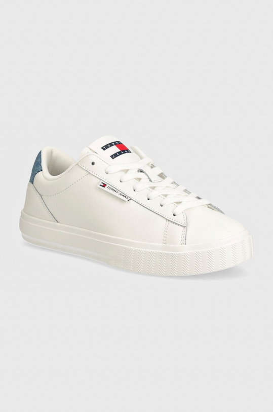 Kožené sneakers boty Tommy Jeans TJW CUPSOLE SNEAKER DENIM plochá bílá EN0EN02652