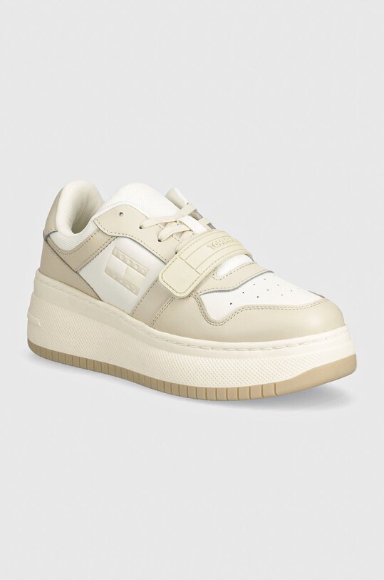 Кросівки Tommy Jeans TJW RETRO BASKET FLATFORM VELCRO лицьова шкіра бежевий EN0EN02573