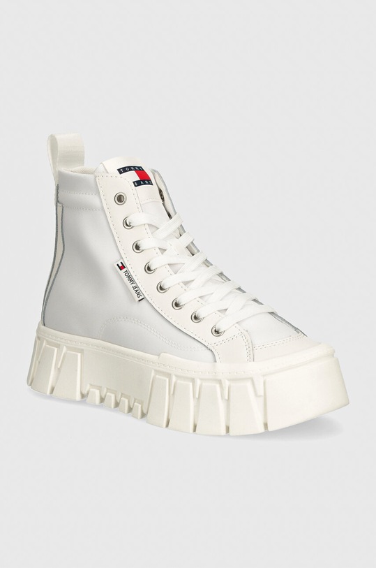 Kecky Tommy Jeans TJW VULC FLATFORM MC MIX MEDIA imitace kůže bílá EN0EN02570