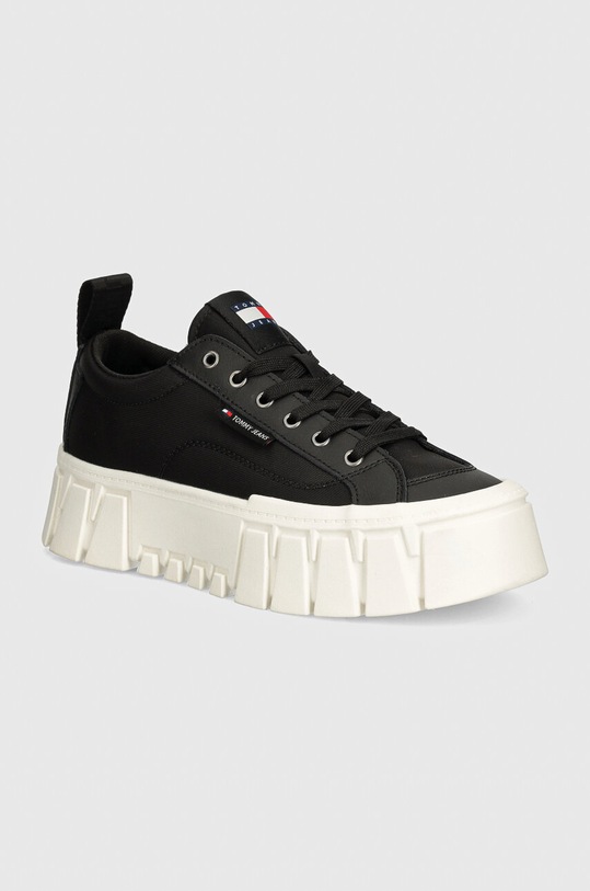 Tenisky Tommy Jeans TJW VULC FLATFORM LC MIX MEDIA přírodní kůže černá EN0EN02569