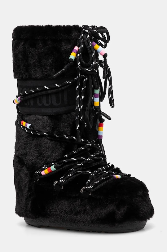 Μπότες χιονιού Moon Boot MB ICON FAUX FUR BEADS δέρμα σαμουά μαύρο 80D1408990.N001
