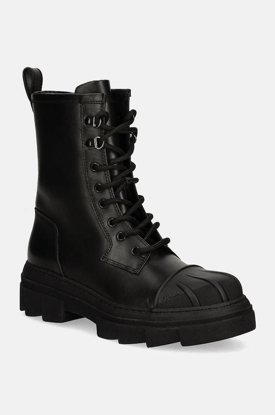 Furla bocanci de piele Gum Army Boot cu snur negru YI60FGU.BX3508.O6000