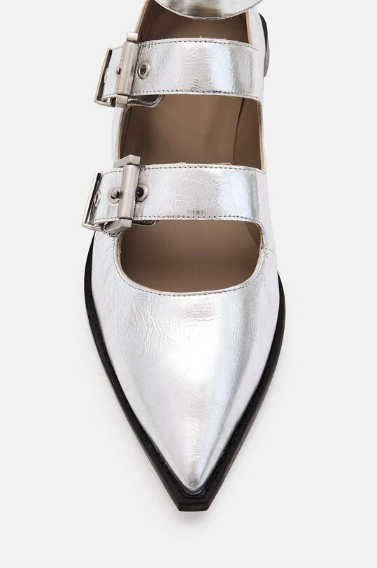 Încălțăminte AllSaints balerini de piele Susan Buckle Shoe W123FB argintiu