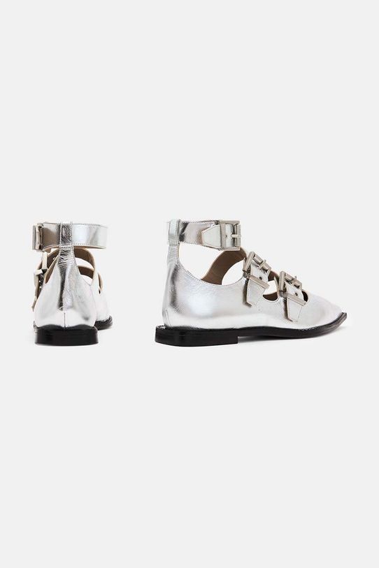 Δερμάτινες μπαλαρίνες AllSaints Susan Buckle Shoe W123FB ασημί