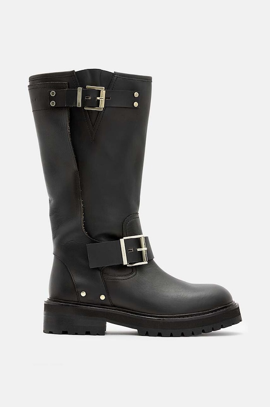 Kožne čizme AllSaints Tay Biker Boot zrnata koža crna W026FA