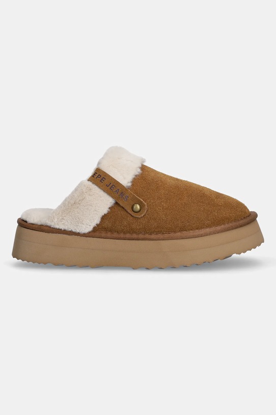 Pepe Jeans papuci din piele întoarsă PLS10421 PLS10421 maro AW24