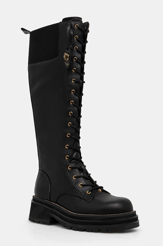 Kurt Geiger London cizme de piele Chelsea Combat Knee Boot cu snur negru 3516600109.BLACK