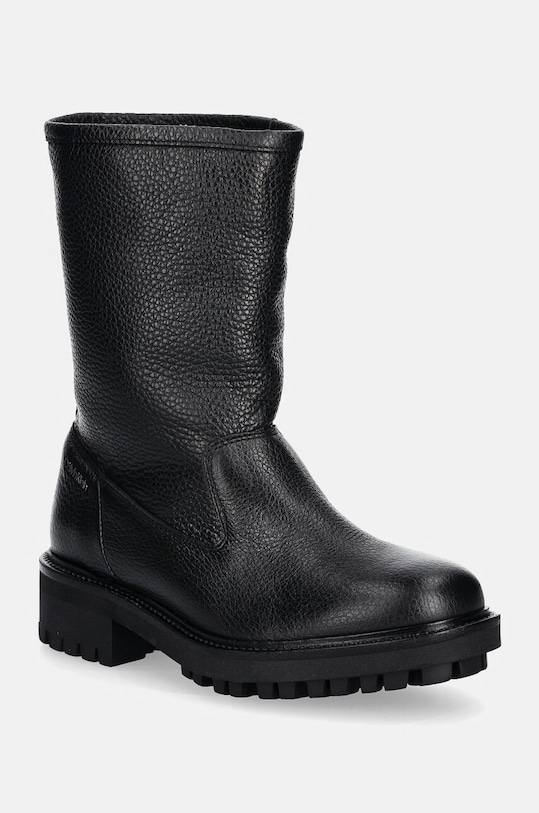 Calvin Klein cizme de piele FLAT BIKER BOOT LTH pana la 5 cm negru HW0HW02234