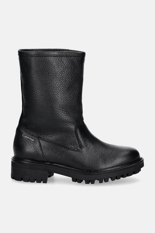 Calvin Klein botki skórzane FLAT BIKER BOOT LTH HW0HW02234 czarny AW24