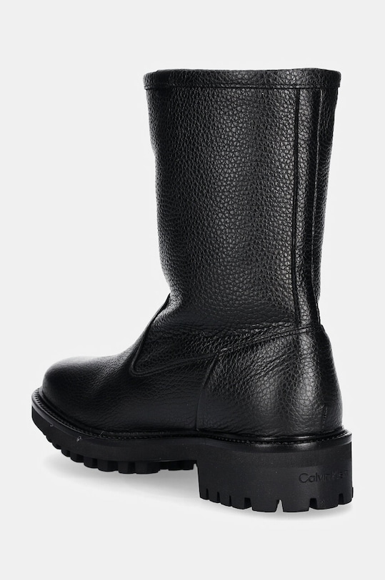Încălțăminte Calvin Klein cizme de piele FLAT BIKER BOOT LTH HW0HW02234 negru
