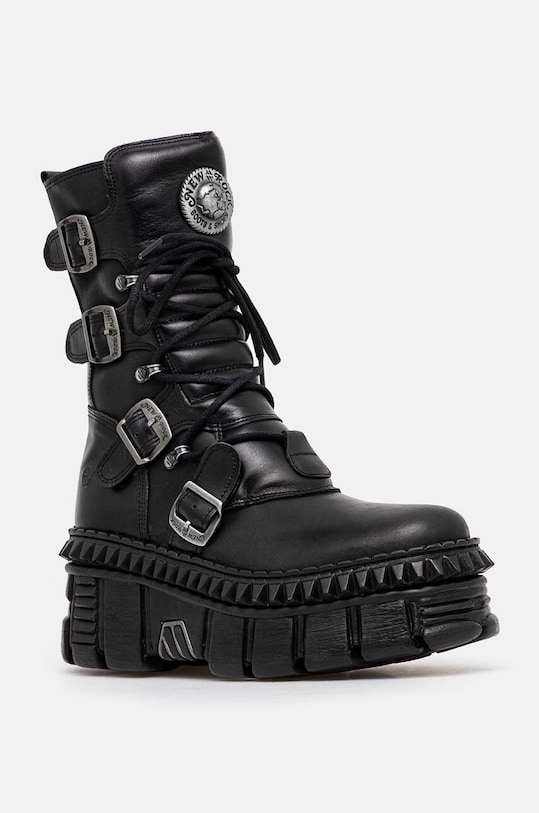 Kožené členkové topánky New Rock usňová koža čierna M.WALL373.S6