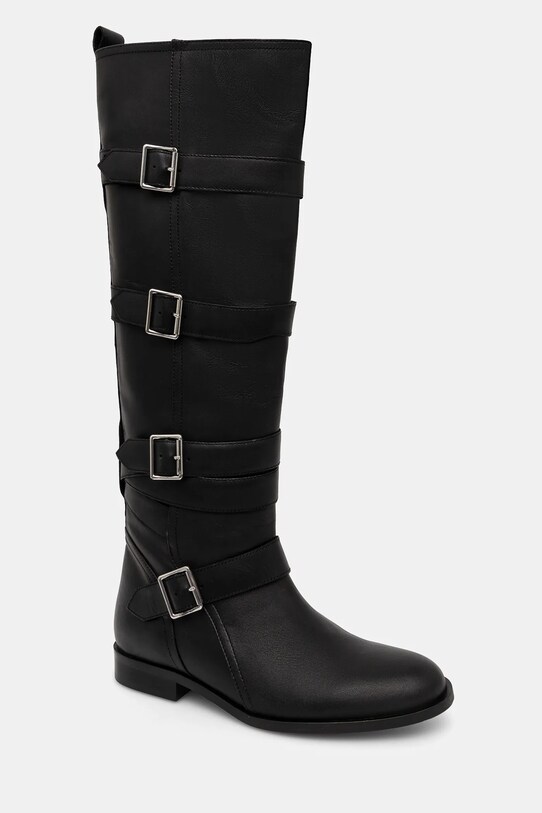 Twinset kozaki skórzane płaski czarny 242TGT124.00006