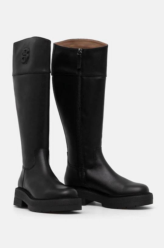 Boty Kožené kozačky BOSS Rebby 50529754.005 černá