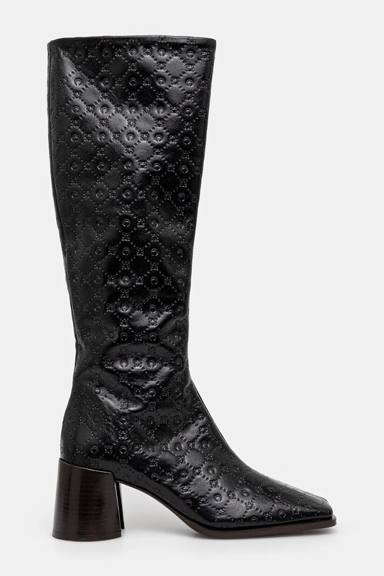 Marine Serre leather boots Moonogram Embossed Leather Ms Block High WFW038A.CLEA0051 black AW24
