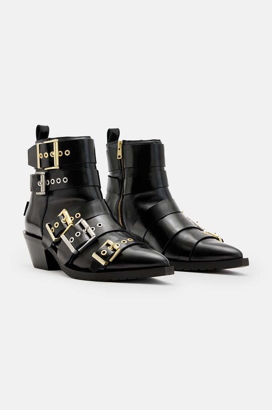 Кожаные полусапожки AllSaints Jane Buckle Boot W019FB чёрный AW24