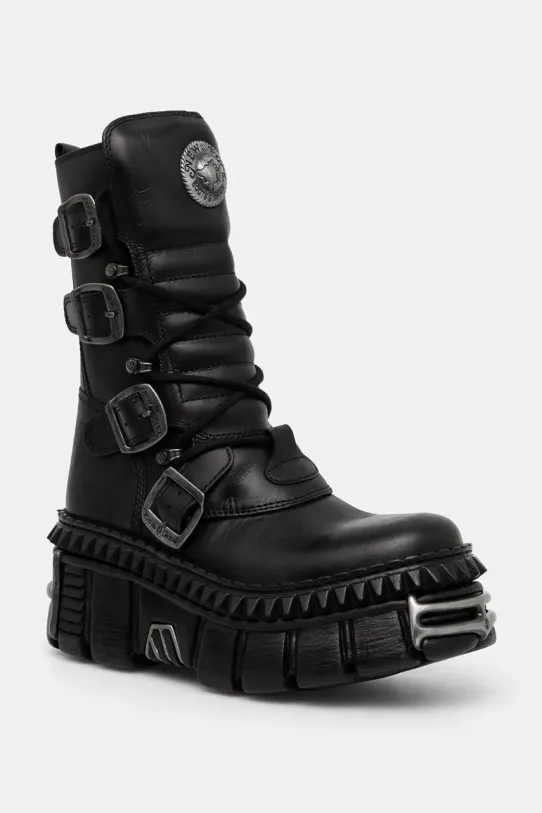 Kožené členkové topánky New Rock ITALI NEGRO NOMADA + TOWER CASCO + ACERO PICOS nezateplené čierna M.WALL373.S10