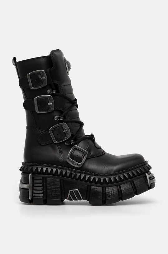 Kožené členkové topánky New Rock ITALI NEGRO NOMADA + TOWER CASCO + ACERO PICOS M.WALL373.S10 čierna AW24