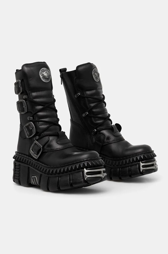 Obuv Kožené členkové topánky New Rock ITALI NEGRO NOMADA + TOWER CASCO + ACERO PICOS M.WALL373.S10 čierna