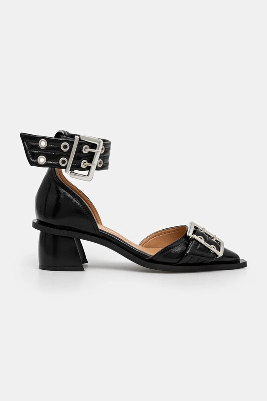 Balerinke GANNI Feminine Buckle Open Cut Pump Naplack S2891 crna AW24