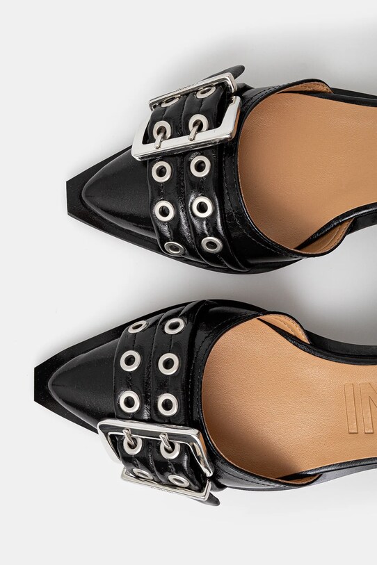 Balerinke GANNI Feminine Buckle Open Cut Pump Naplack crna S2891