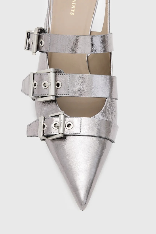 AllSaints szpilki skórzane Grace Buckle Heel srebrny W150FB