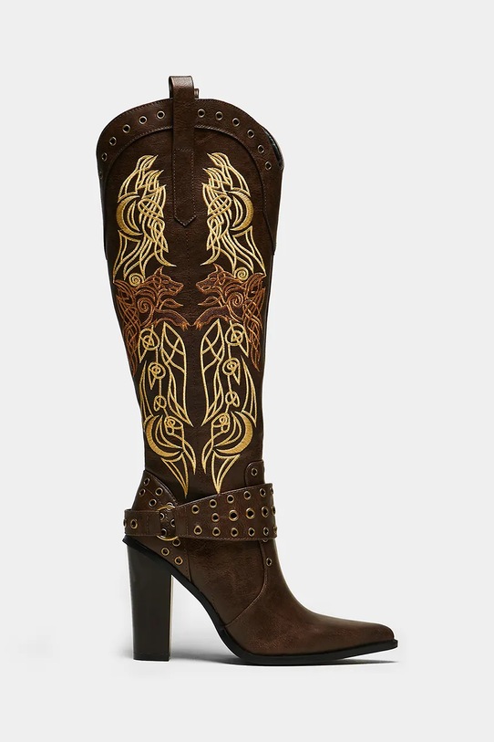 Kovbojské topánky Koi Footwear x Twilight Children Of The Moon Cowboy Boots stĺpikový hnedá FW01