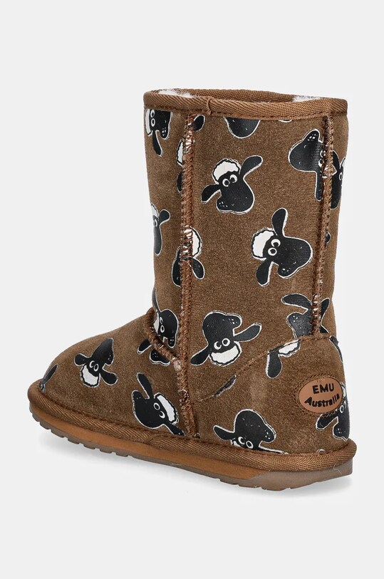 Девочка Детские замшевые сапоги Emu Australia Shaun The Sheep Print K13107.Sha коричневый