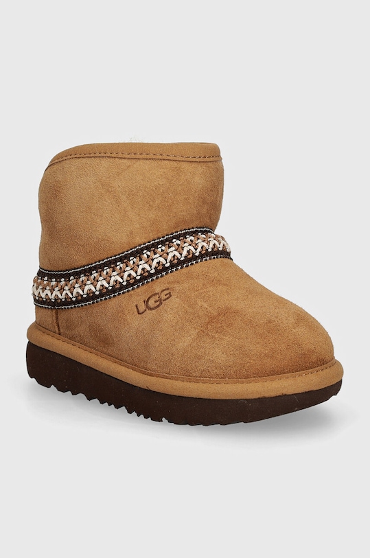 Dječje čizme za snijeg od brušene kože UGG CLASSIC MINI CRESCENT bez kopčanja smeđa 1157697T