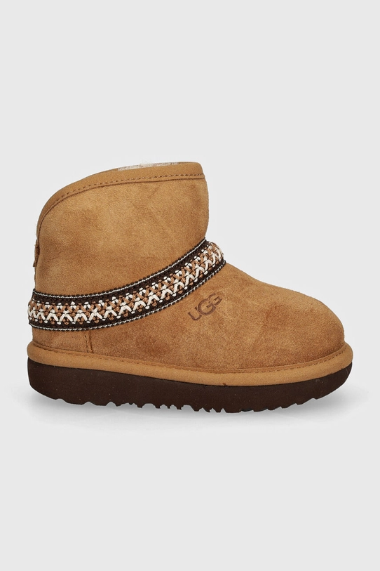 UGG śniegowce zamszowe dziecięce CLASSIC MINI CRESCENT 1157697T brązowy AW24