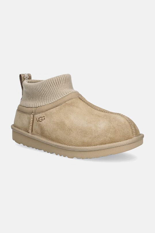 UGG śniegowce zamszowe dziecięce KIDS' CLASSIC ULTRA STRETCH CUFF tekstylny beżowy 1157702K