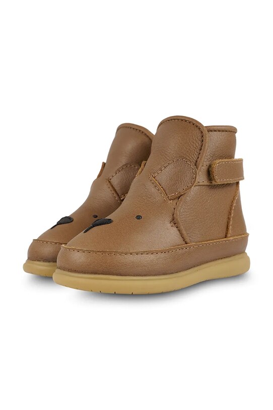Хлопчик Дитячі шкіряні зимові черевики Donsje Dubu Classic Shoes Bear 1500401. коричневий
